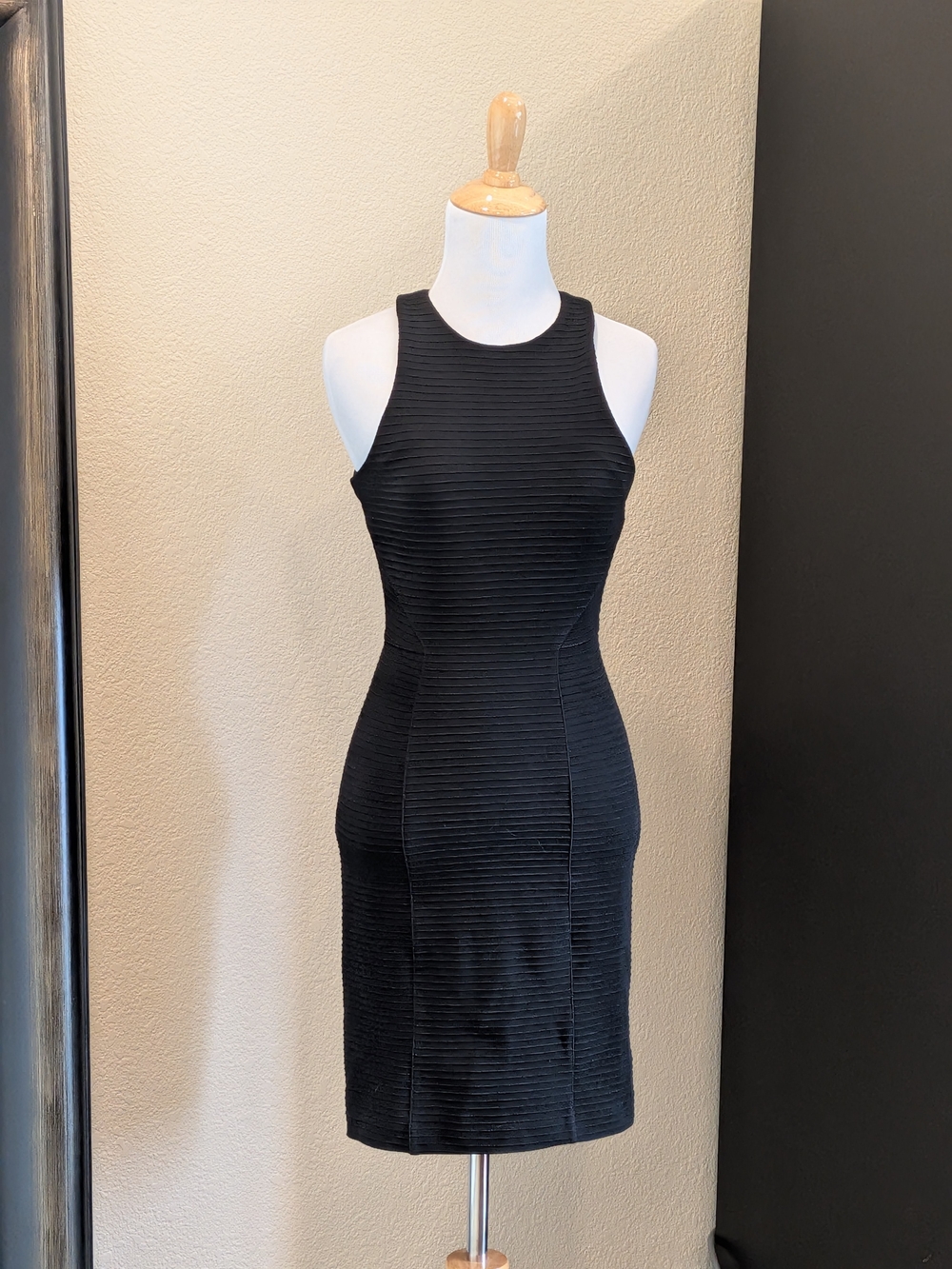 French Connection Black Ribbed Midi Dress